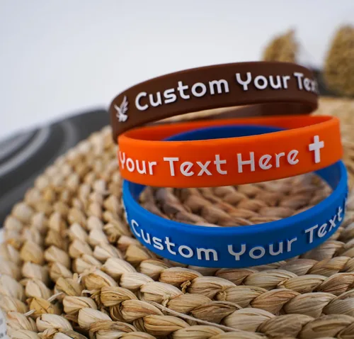 Vista 3 de 10/30/50/100 pulseras de silicona personalizadas para eventos, fiestas, conciencia, pulseras multicolor personalizadas a granel Texto en relieve
