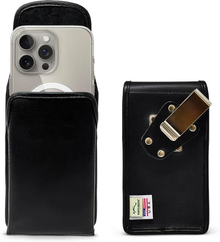 Vista 21 de Turtleback Soporte para cinturón para iPhone 16 Pro, 16e, 15 Pro 14 Pro 13 Pro - Pequeño - Se adapta con fundas delgadas estilo MagSafe, cuero negro