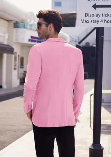 Vista 3 de COOFANDY Blazer casual de lino para hombre, ligero, ajuste regular, chaqueta deportiva con un botón