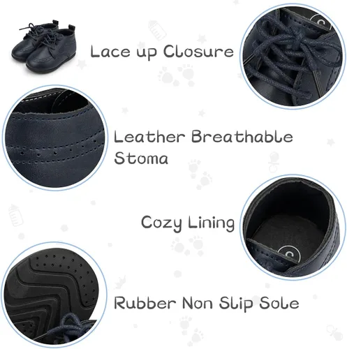 Vista 4 de ohsofy Zapatos Oxford de piel sintética, mocasines de goma y suela suave, zapatos de vestir de boda, zapatos de bebé para caminar