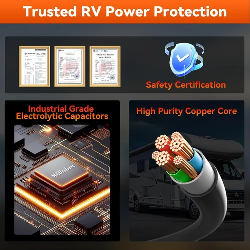 Vista 6 de MILLIONHOME Protector contra sobretensiones RV de 18,000 julios, 30 amperios con pantalla LED, protector de sobretensiones portátil inteligente