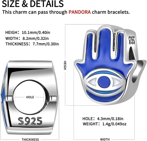Vista 4 de AIEGNOS Dijes contra el mal de ojo de plata de ley 925 para pulsera y collar