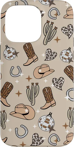 Vista 21 de Cowboy Hat & Boot & Disco Ball Pattern Brown Cowgirl Case for iPhone 17