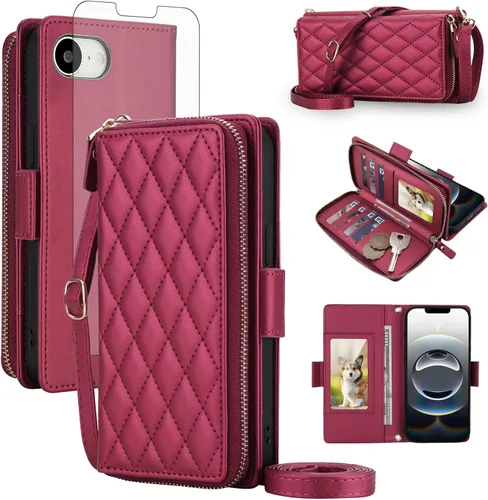 Vista 31 de Asuwish Funda compatible con iPhone 6/6s/7/8/SE 2020 2022 con cremallera y bloqueo RFID, protector de pantalla, correa cruzada i6 i7 i8 7s 8s SE2020