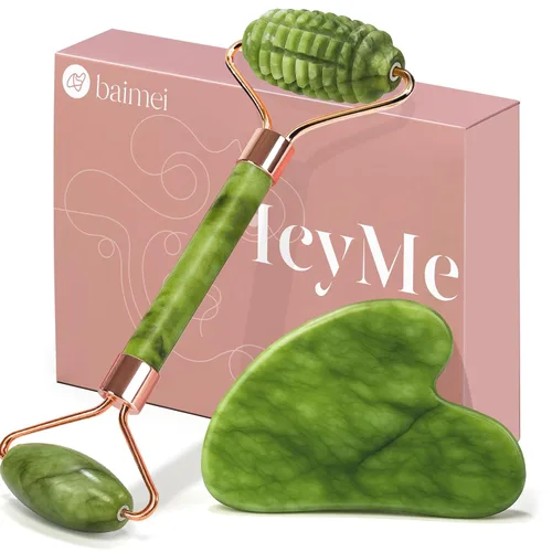 Vista 13 de BAIMEI IcyMe - Rodillo facial de jade y Gua Sha, rodillo de belleza facial, herramientas para el cuidado de la piel, regalo de cuidado personal