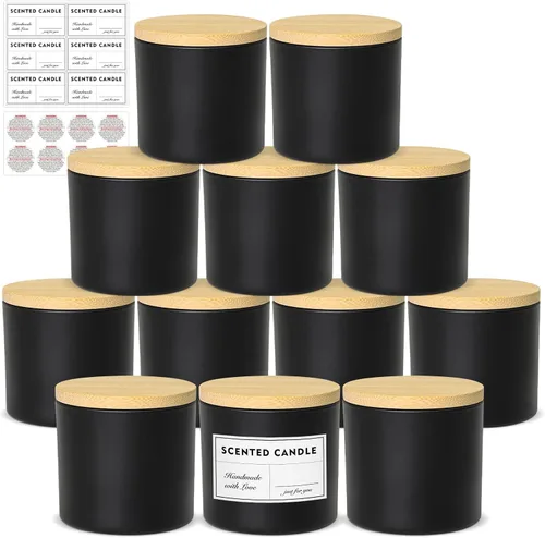 Vista 13 de SUPMIND Tarros de vela de vidrio negro mate de 10 oz con tapa, 12 piezas