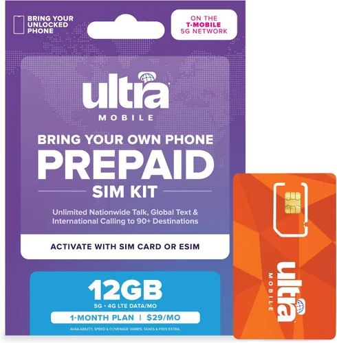 Vista 9 de $49/mes. Plan telefónico prepago Ultra Mobile con llamadas, mensajes de texto y datos ilimitados durante 1 mes (kit de tarjeta SIM 3 en 1)
