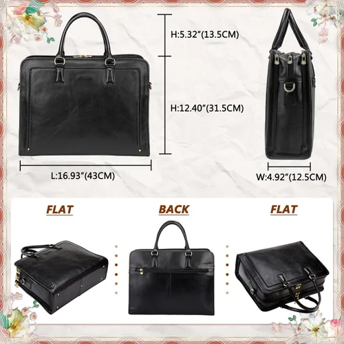 Vista 6 de Banuce Maletín de cuero italiano de granos completos genuinos para mujeres, bolsa de trabajo para computadora portátil de 15.6 pulgadas, color negro