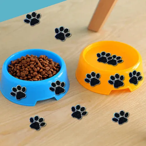 Vista 6 de 500 piezas de rollo de calcomanías lindas de patas de perro en glitter, etiquetas adhesivas de huellas de perro negro, etiquetas de vinilo Patas