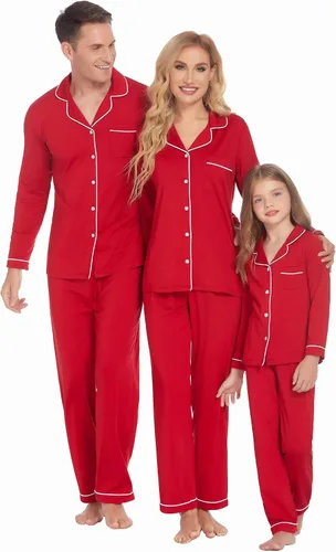Vista 2 de Ekouaer - Conjunto de pijama de manga larga y botones, motivos navideños a juego para la familia, tallas de la S a la XXL