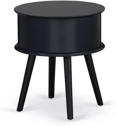 Vista 6 de East West Furniture GONE11 Gorgeous Gordon - Mesita de noche redonda de una pieza con cajón, 1 paquete, acabado negro