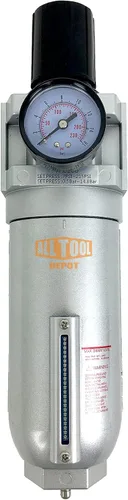Vista 7 de Regulador de filtro de aire comprimido en línea NPT de 1 pulgada NPT SUPER DUTY Combo Piggyback, cuenco de metal, elemento de 5 micrones, ajustable