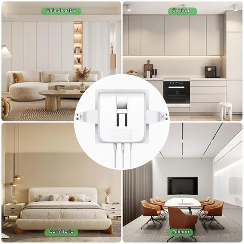 Vista 6 de Extensor de salida de pared plana con puertos de carga USB, tira de alimentación giratoria de 180°, 2 puertos USB, enchufe plegable de 2 clavijas