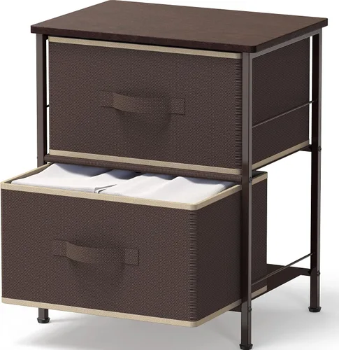 Vista 7 de Simple Houseware - Cómoda organizadora de cajones de almacenamiento de 2 niveles para mesita de noche, color marrón