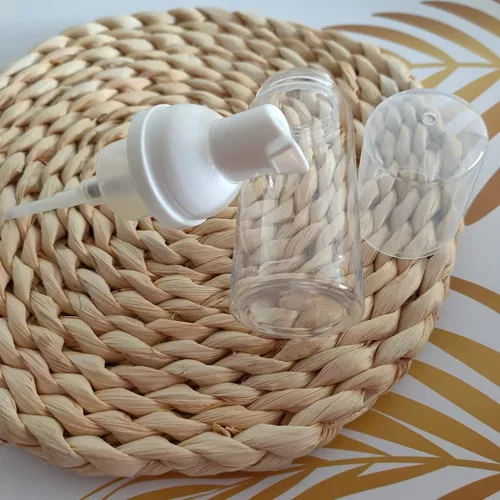 Vista 4 de Bomba dispensadora de espuma transparente vacía y recargable de 1.69 onzas, mini botellas de embalaje de espuma líquida de viaje, contenedor