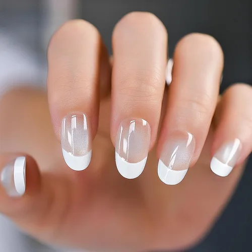 Vista 33 de Gelnails - Uñas postizas cortas a presión con punta francesa blanca, 30 Almendra francesa blanca