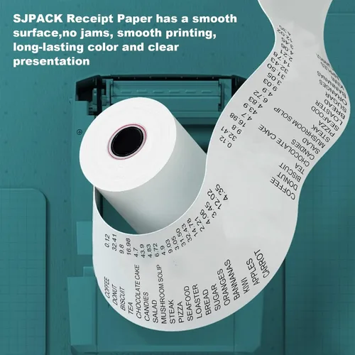 Vista 3 de SJPACK Rollo de papel térmico de 2-1/4" x 50'-200 paquetes de papel de recibo POS, adecuado para cajas registradoras, terminales de tarjetas