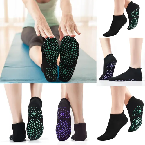 Vista 3 de Calcetines de agarre para pilates, yoga, hospital, barra, calcetines deportivos acolchados para mujer, antideslizantes, regalos de 2 a 4 pares