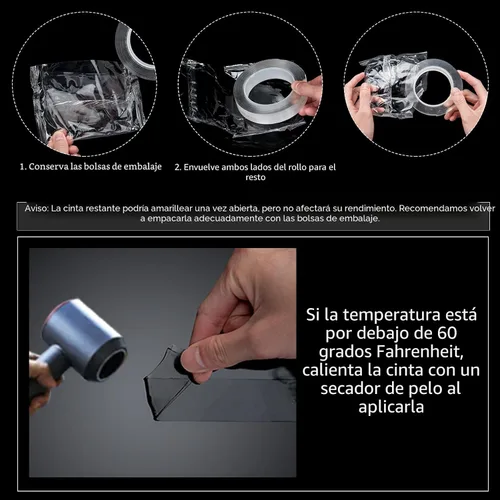 Vista 5 de Art3d Cinta de doble cara (10 pies), sin rastros, extraíble, reutilizable, lavable - Cinta multiusos como se ve en la televisión