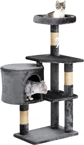 Vista 18 de BestPet Torre para Gatos de 36" Beige Torre Resistente para Gatos de Múltiples Niveles con Casita de Felpa, Percha Acogedora, Postes