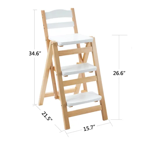 Vista 2 de Taburete de bar plegable, taburete de escalera de 3 escalones, escaleras de madera multifuncionales con capacidad de carga de 330 libras