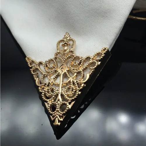 Vista 5 de 2 pares broches accesorios palacio retro patrón hueco camisa collar broche hebilla ángulo triángulo