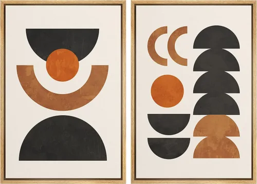 Vista 107 de SIGNFORD Lienzo enmarcado para pared, juego de arte geométrico retro de mediados de siglo, plantas forestales, ilustraciones con formas abstractas