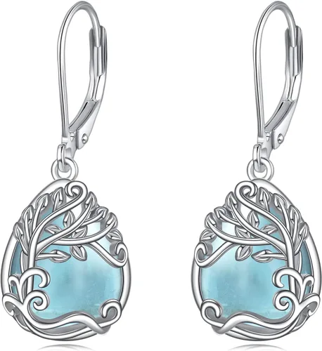 Vista 165 de Aretes colgantes con forma de lágrima de filigrana de piedra lunar de plata de ley 925 con cierre de palanca para mujer, regalos de joyería