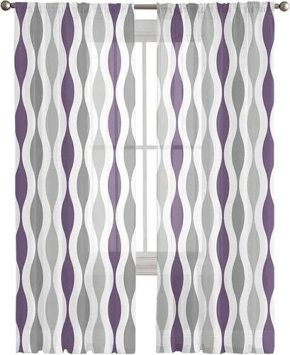 Vista 2 de Cortinas semitraslúcidas modernas de mediados de siglo de 84 pulgadas de largo para decoración de sala de estar, cortinas de gasa con bolsillo