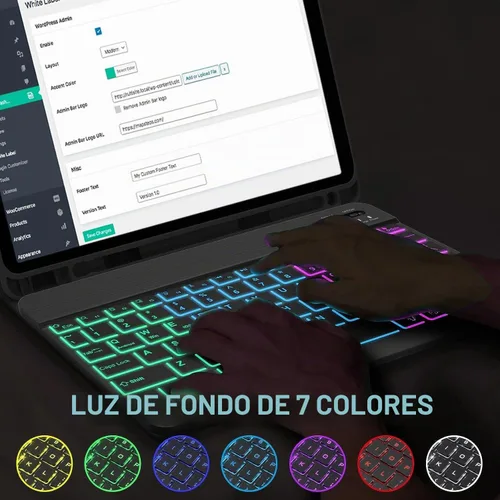 Vista 7 de Funda con teclado para Lenovo Tab M11 de 11 pulgadas 2024 (TB330FU/TB330XU), 7 colores con retroiluminación de arco iris desmontable Bluetooth
