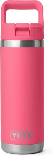 Vista 42 de YETI Rambler Botella de 18 onzas, aislada al vacío, de acero inoxidable con tapa de popote a juego de colores, rojo rescate