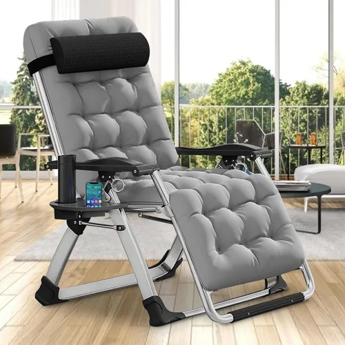 Vista 13 de DoCred - Silla reclinable plegable cómoda para dormitorio y sala de estar, silla de patio con cojín extraíble para interiores y exteriores