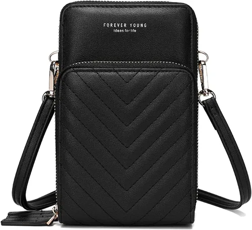 Vista 18 de Myfriday - Bolso pequeño de piel para mujer con correa de guitarra, bolso cruzado mini y bolso de hombro con 2 ranuras para tarjetas A-Negro