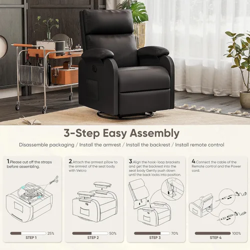 Vista 3 de Silla reclinable Homall, silla oscilante giratoria de 360 para adultos, silla de masaje para guardería con respaldo y reposapiés ajustables, sillas