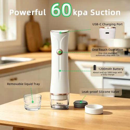 Vista 3 de Handheld Vacuum Sealer for Food, Compact Food Sealer with 30 Reusable Bags