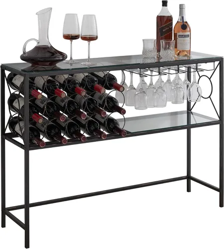 Vista 9 de Kings Brand Furniture - Mesa de sofá de consola con almacenamiento de estante para vinos, gabinete de bar de vinos con estante para vino y soporte