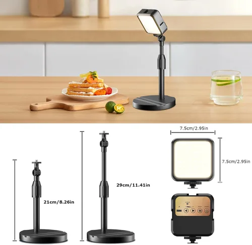 Vista 4 de Paquete de 2 luces LED portátiles recargables de video, kit de iluminación para fotografía con soporte y soporte para teléfono, luz de cámara