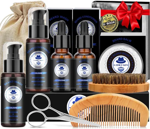 Vista 12 de XIKEZAN Kit de aseo y cuidado de barba para hombres con madera de cedro
