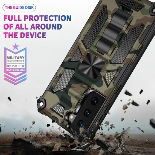 Vista 6 de Funda compatible con Samsung Galaxy S25 Ultra, resistente estilo militar, PC+TPU a prueba de golpes, camuflaje con soporte y soporte de metal