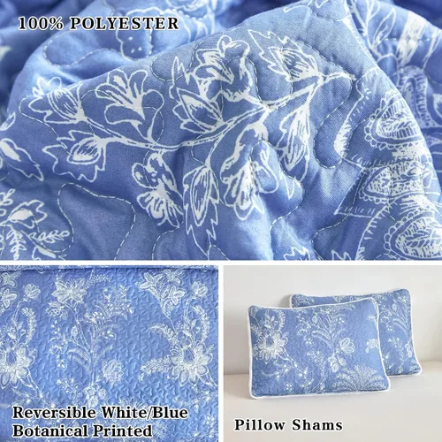 Vista 4 de Flysheep Juego de edredón reversible tamaño individual, juego de ropa de cama de verano de 2 piezas con estampado botánico floral botánico blanco