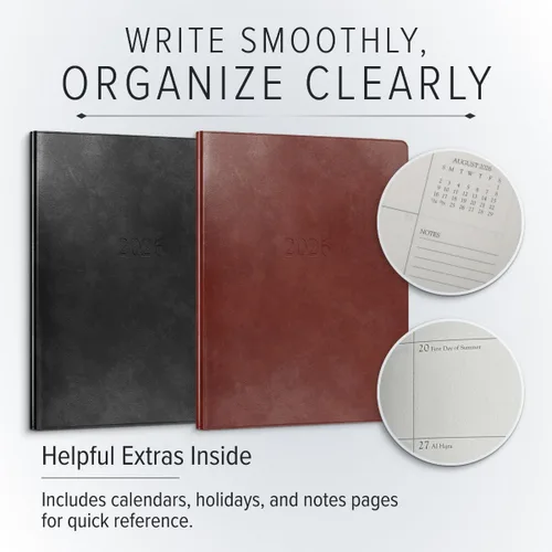 Vista 3 de Gallery Leather Planificador Semanal y Mensual Grande 2025-2026, Calendario Planificador y Cuaderno Elegantemente Encuadernado con Elegantes Bordes