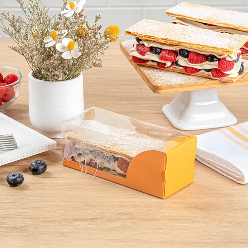 Vista 7 de Restaurantware Caja rectangular de plástico transparente Eclair, 100 unidades Naranja