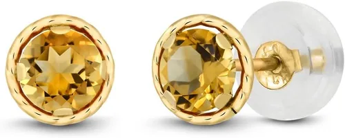 Vista 51 de Gem Stone King Aretes redondos de oro amarillo de 14 quilates con piedra natal Redondos de 0.157 in Aretes de oro para mujeres y hombres