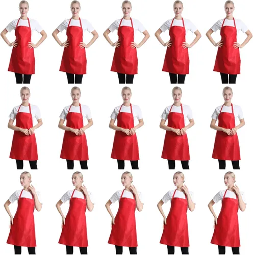 Vista 9 de Total de 15 delantales con peto de colores lisos mixtos a granel para mujeres, hombres y adultos, con 2 bolsillos frontales, para cocinar, pintar