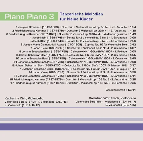 Vista 13 de Piano Piano 3 - Cello Solo Duo Tänzerische Melodien für kleine Kinder Klassik für Babys und Kleinkinder Klassische Musik von Bach Offenbach Klein