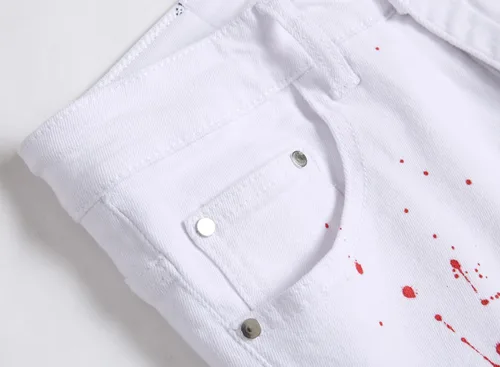 Vista 6 de OIIIO - Jeans elásticos rasgados de ajuste regular para hombre