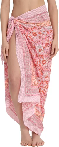 Vista 21 de parihan Traje de Baño Pareo de Playa Sarong Cubiertas para Mujeres - Falda Envolvente con Estampado a Mano Zafiro azul