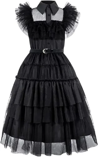 Vista 2 de Wednesday Addams Dress Kids Girls Costume for Family Halloween Costumes Cosplay Outfit Party Princess Dress