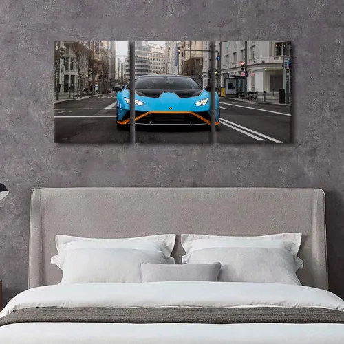 Vista 153 de Arte de pared de auto deportivo rojo para sala de estar, arte de pared de lienzo de súper auto genial, imágenes pósters, 3 piezas, arte moderno