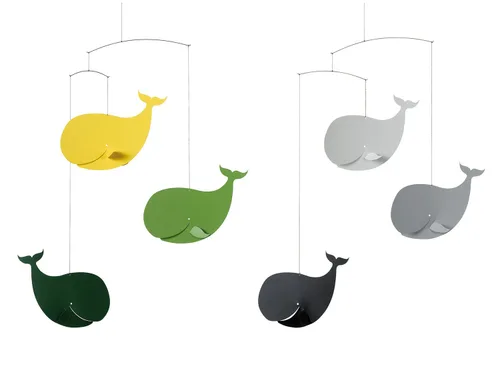 Vista 2 de Happy Whales Black/Grey Mobile by Flensted - 22-Inches - High Quality Plastic - Handmade in Denmark